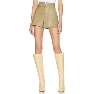 Paige Jonas Short Dark Brushed Olive Faux Leather Belted High Rise Size 4 NWOT!